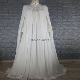 Luxury Beaded Muslim Wedding Dresses Dubai Arabic Long Sleeve Islamic Hispanic Country Bridal Dress 2024 Kaftan Chiffon Vestido Novia Appliques Lace casamento