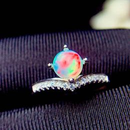 Cluster Rings 6mm Natural Ethiopian Fire Opal Ring 925 Sterling Silver Curved Engagement Wedding Women Adjustable For Gift