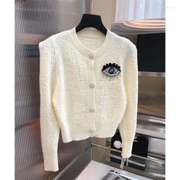 Women's Knits Luxury Designer Brands Sweater Women Knit Cardigan Embroidered Eye Female Clothing Autumn Winter Long Sleeve Coat High Quality