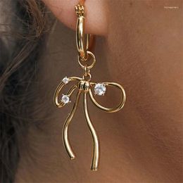 Dangle Earrings Ins Trendy Sweet Shiny Zircon Bowknot Drop Gold Colour Metal For Women Girls Party Jewellery Gifts