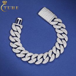 TUHE Jewellery Manufacturer Mens Hip Hop 18Mm Sterling Sier 3 Rows VVS Moissanite Diamond Iced Out Cuban Link Chain Bracelet