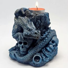 Frame Flying Dragon Skull Candlestick Silicone Mould Diy Making Gypsum Resin Dragon Model Halloween Decorative Tools
