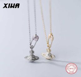XIHA Genuine 925 Sterling Silver Star Safety Pin Pendant Necklace Women Cubic Zirconia Choker Necklaces S925 Jewellery 2106214668544