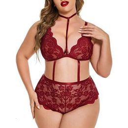 Fun Lingerie Large Lace Perspective Sexy Chubby MM Seductive Jumpsuit 1831 311024