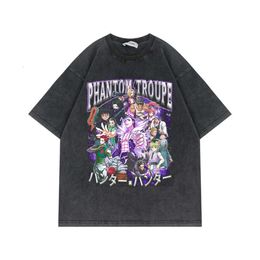 Washed Distressed Short Sleeved T-shirt Full-time Hunter Anime American Oversize Top