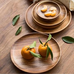 Plates Walnut Wood Chinese Style Japanese Tableware Tea Dish Fruit Dim Sum Solid Disc Tray Pizza Sushi Board