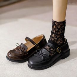 Casual Shoes Japanese Korean Version Brown Cowhide Retro Nostalgic Bow Mary Jane Black Leather Flat Women Princess Student