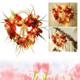 Decorative Flowers Heart Shape Door Wreath 40cm Heart-Shaped Garland Creative Simulation Tulip Flower Valentine Day Wedding Decor