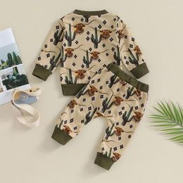 Clothing Sets Western Baby Girl Boy Clothes Cow Print Crewneck Pullover Sweatshirt Jogger Pants 2Pcs Fall Winter Outfit