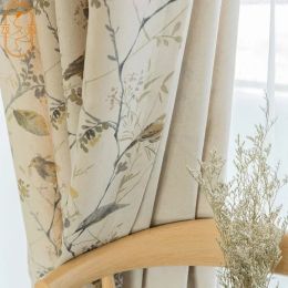 Curtains Custom Cotton and For Linen Curtains for Living Room Bedroom Printing Curtains Fabric Bird Branches Retro New Chinese Modern