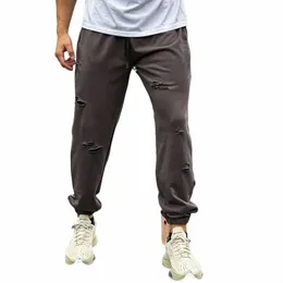 ropa Hombre Workout Cott sport Mens Joggers Sweat Pants Streetwear Hole Pantal De Chandal Fi Casual Fitn Trousers e7Xj#