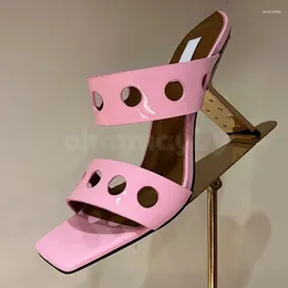 Slippers Women Fashion Summer 2024 Patent Leather Upper Unique Heel Design High Heels Elegant Temperament Beach Shoes