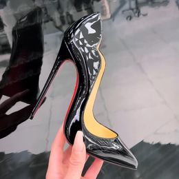 Red Brand Women Pumps S Shiny Bottom Pointed Toe Black High Heels Thin Heel 8cm 10cm 12cm Sexy Wedding Shoes Big Size 35-44 Hiny Exy Hoes Ize 512