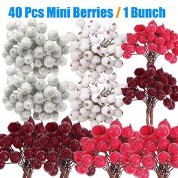 Decorative Flowers Mini Christmas Frosted Berry Artificial Double Head Foam Stamen Flower Xmas Tree Wreath Ornament Wedding Party Decor