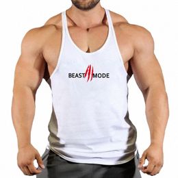 beast Mode Print Cott Gyms Tank Tops Men Sleevel Tank Tops For Boys Bodybuilding Clothing Undershirt Fitn Stringer Vest 44QU#