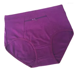 Women's Panties Women Large Size Zipper Anti-theft With Pockets Cotton High Waist Middle-aged Elderly Female Plus Fat Underwear