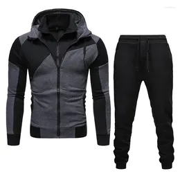 Men's Tracksuits 2024 Personalized Color Matching Double-zipper Hooded Cardigan Slim Hoodie Casual Fashion Fitness Sports