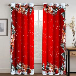 Curtains 3D Print Cheap Merry Christmas Red Snowman Santa Claus Thin Shading 2 Panels Curtain for Bedroom Living Room Home Hook Decor