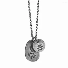 Chains Stainless Steel Sun Flower Round Rune Pendant Necklace Jewelry Gift For Him With Chain