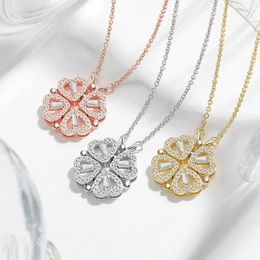 Pendant Necklaces Elegant Heart Zircon Clover Flower Necklace For Women Charm Hearts Connect Banquet Wedding Jewellery Wife Party Gift