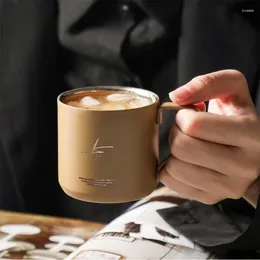 Coffee Pots Cup Stainless Steel Double-layer Khaki Brown Milk Tea Mug