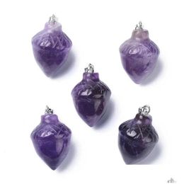 Pendant Necklaces 10Pcs Natural Stone Tiger Eye Quartzs Crystal Amethysts Green Aventurines Pendants For Diy Jewelry Making Necklace Dhnni