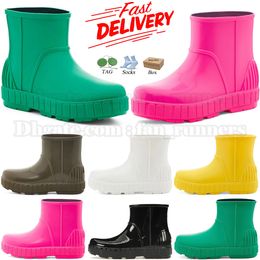 With box Drizlita Boot Australia Designer Rain Boots EVA Rubber Waterproof Rainboots Platform Ankle Jelly Booties Taffy Pink Black Emerald Green Non Slip Shoes