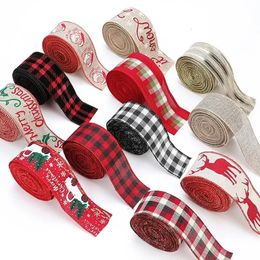 2024 5M Christmas DIY Fabron Ribbon Burlap Ribbon مع حافة سلكية هدية تغليف شجرة عيد الميلاد ديكور الشريط DIY أكاليل الأقواس الحرف اليدوية