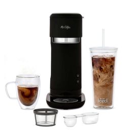 Mr. Coffee Ice Hot Single Cup Hine, Equipped with 22 Ounce Glass Cups and Reusable Coffee Filter, Black