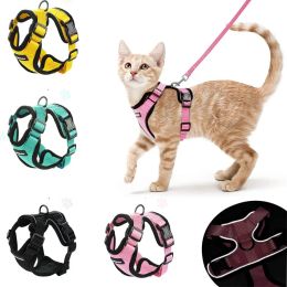 Leads Pet Cat Harness and Leash for Walking,Escape Proof Soft Adjustable Vest Harnesses for Cats,Breathable Reflective Strips Jacket