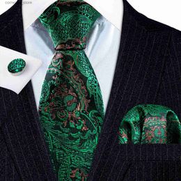 Neck Ties Neck Ties New Green Paisley Silk Floral Men Tie Wedding Gift Barry.Wang Designer NeckTie Handkerchief Cufflinks Set Business Groom LN-6003 Y240325