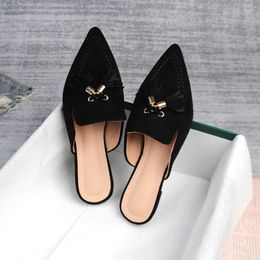 Slippers Fashion Fringe Design Lady Office Casual Shoes Flats Large Size 36-43 Spring Women's Mules Pointed Outdoors Muller