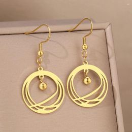 Dangle Earrings Stainless Steel Trend Geometric Circle Cross-stripe Design Bells Pendants Vintage Drop For Women Jewelry Gifts
