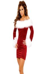 Costume Accessories Sexy Cosplay Ladies Christmas Velvet Miss Santa Claus Outfit Tube Top Mini Dress Red XMAS Fancy Disfraz Hallow6683427