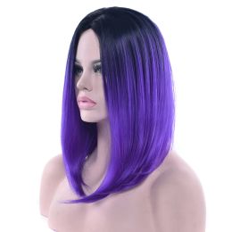 Wigs Soowee 11 Colours Black To Purple Ombre Colour Synthetic Hair Bob Wig for Women Straight Hair Cosplay Wigs Hair Accessories