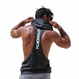 summer Brand Gyms Clothing Men Bodybuilding Hooded Tank Top Sleevel Vest Sweatshirt Fitn Workout Sportswear Tops Male l9h8#
