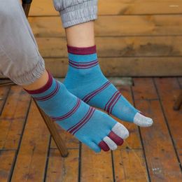 Men's Socks Breathable Elastic For Men Five Toe Striped Cotton Male Hosiery Finger Crew