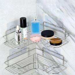 Organisation Stainless Steel Bathroom Shelf Self Adhesive Organisation Holder Multipurpose Shelf Shampoo Cosmetic Condiment Corner