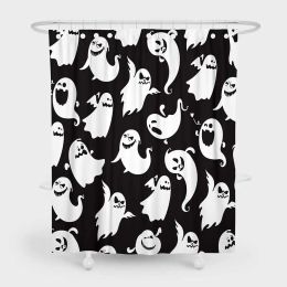 Curtains Halloween Kids Shower Curtains Spooky Ghost Cute Funny Cartoon Ghosts Icons Black and White Fabric Home Bathroom Shower Curtain