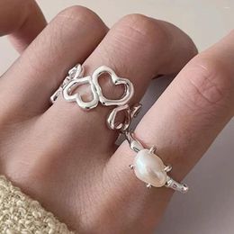 Cluster Rings BF CLUB 925 Sterling For Women Simple Geometric Handmade Irregular Hollow Heart Ring Allergy Birthday Party Gift