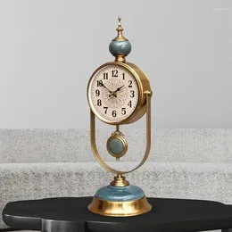 Table Clocks Light Luxury Silent Desk Ceramics American Retro Standing Living Room Home Antique Ornament Clock Personality