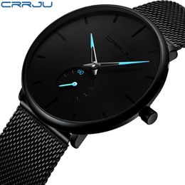 CRRJU Fashion Mens Watches Top Brand Luxury Quartz Watch Men Casual Slim Mesh Steel Waterproof Sport Watch Relogio Masculino stude274z