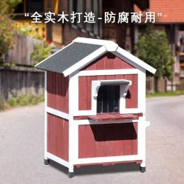 Accessories Outdoor Solid Wood Cat House Villa Cat Climbing Frame Doublelayer Household Allpurpose Cat House Cat Rack Cage Cat Supplies