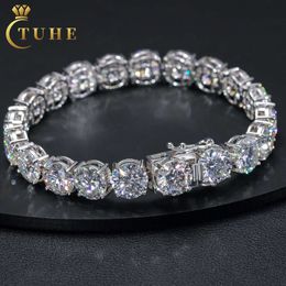 Spot Delivery Luxury Handmade Jewelry 10mm White Gold 925 Sterling Silver Vvs Moissanite Diamond Cluster Tennis Bracelet