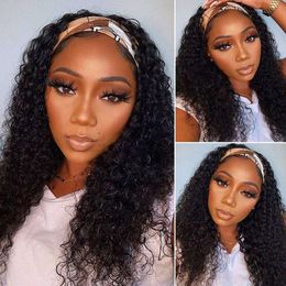 Celiarita Deep Wave 18 Inch None Lace Front Wig Hine Made Glueless Curly Headband Half Wigs for Black Women Human Hair Natural Colour