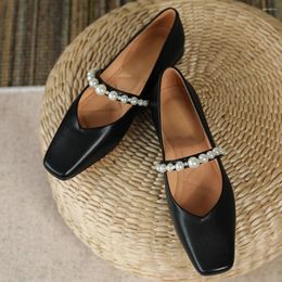 Casual Shoes Women's Genuine Leather Sqaure Toe Slip-on Mary Jane Flats Leisure Soft Comfortable Female Ballerians Daily Women