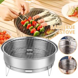 Grills Portable BBQ Grill Stainless Steel Tabletop Round Charcoal Barbecue Picnic Kebab Grill Iron Nets Small Oven Rack Outdoor Garden