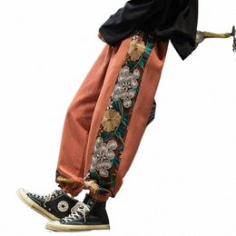 spring Autumn Fi Plus Size Casual Pants Men Clothing Embroidery Patchwork Harem Trousers Oversized Harajuku Joggers Male b6sG#