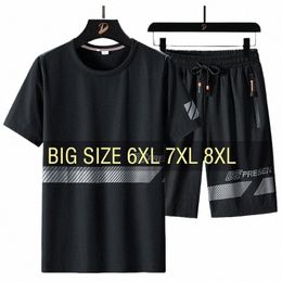 Homens T Shirt Terno Shorts Tshirt Set Oversize 6XL 7XL 8XL Plus Size Manga Curta Preto Camisetas Verão Fi Solto Dropship P6Vt #