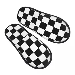 Slippers Black And White Cheque Men Women Furry Fashion Special Home